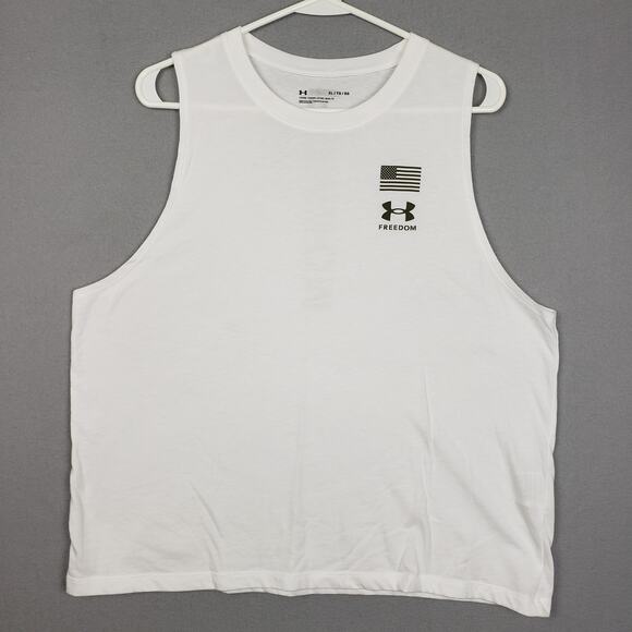 Under Armour Men's XL Sleeveless Tee White Freedom USA Tank Top Gym Military - Picture 1 of 7